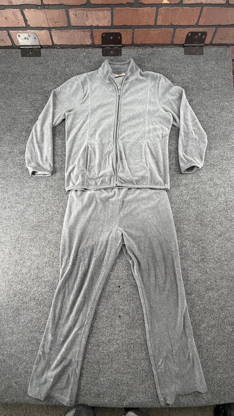 Vtg Liz Claiborne Lizwear Tracksuit Set Womens XL Gray Velour Zip Y2K 2 Piece